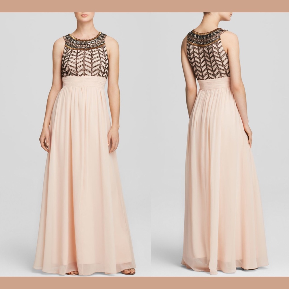 NWT JS Collections [ 12 ] Beaded Bodice Chiffon Gown in‎ Light Pink